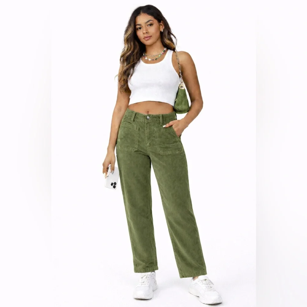 Free People High Time Velvet Crop Pants Olive Green Boho Chic Size 6